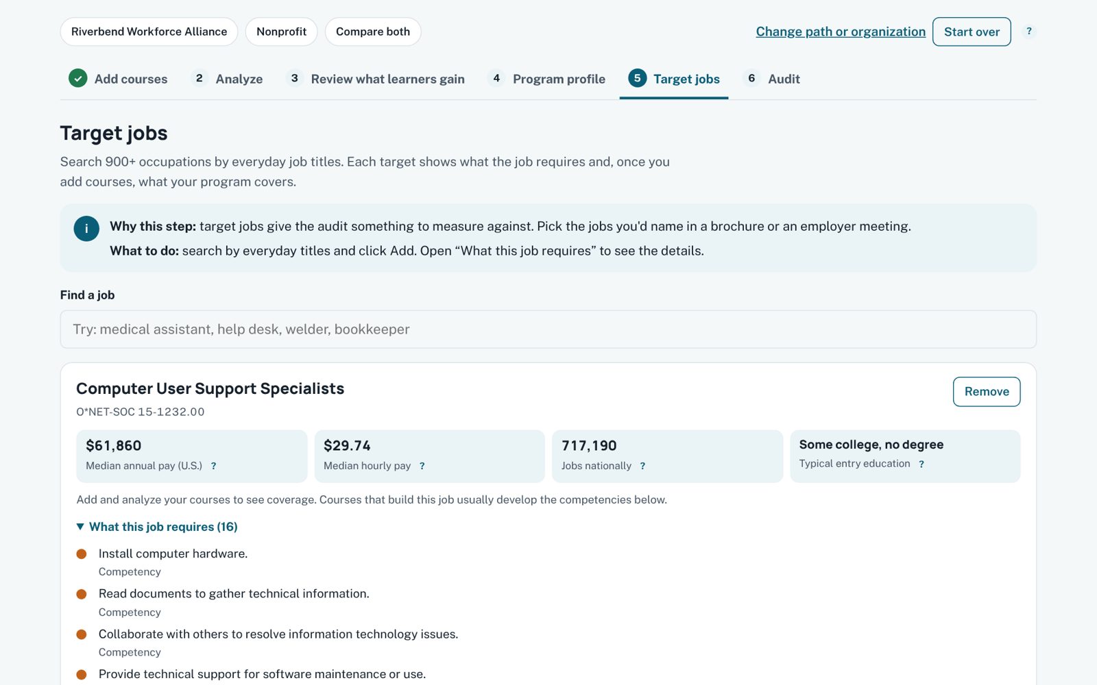 Screenshot of Program-to-Jobs Mapper